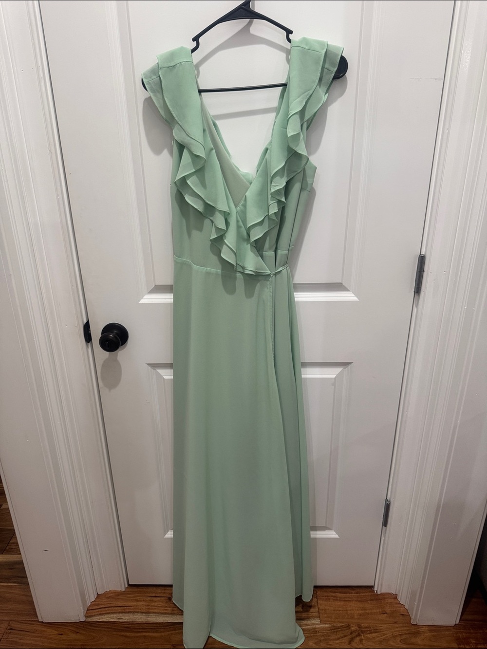Aura Mint Green Ruffle V-Neck Maxi Dress